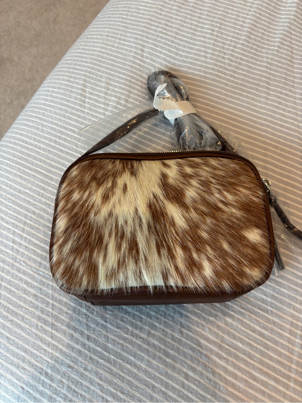 Faux Fur Crossbody Bag - Brown & Cream